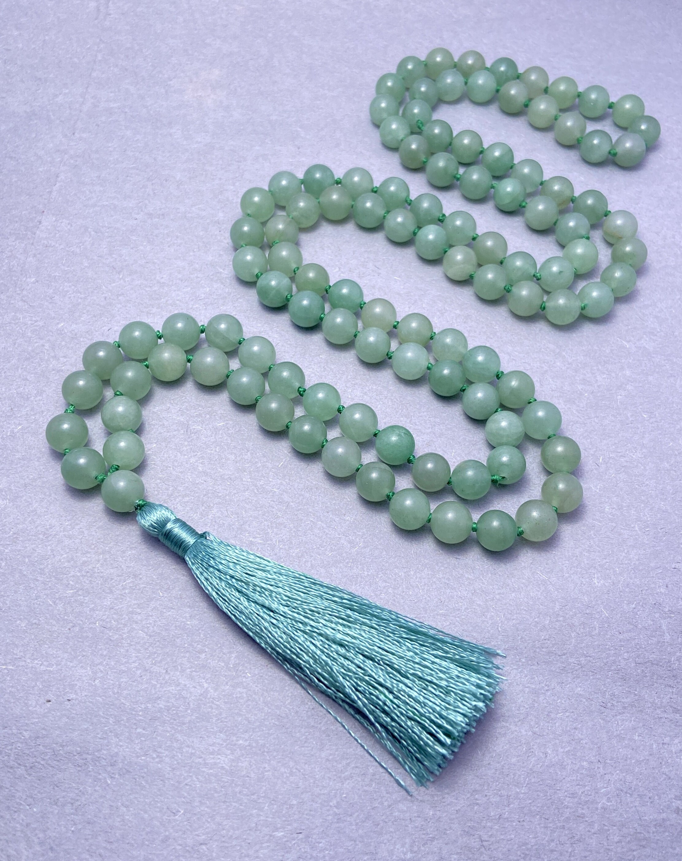 Green Aventurine Mala Beads: Hand-knotted Meditation Prayer Necklace