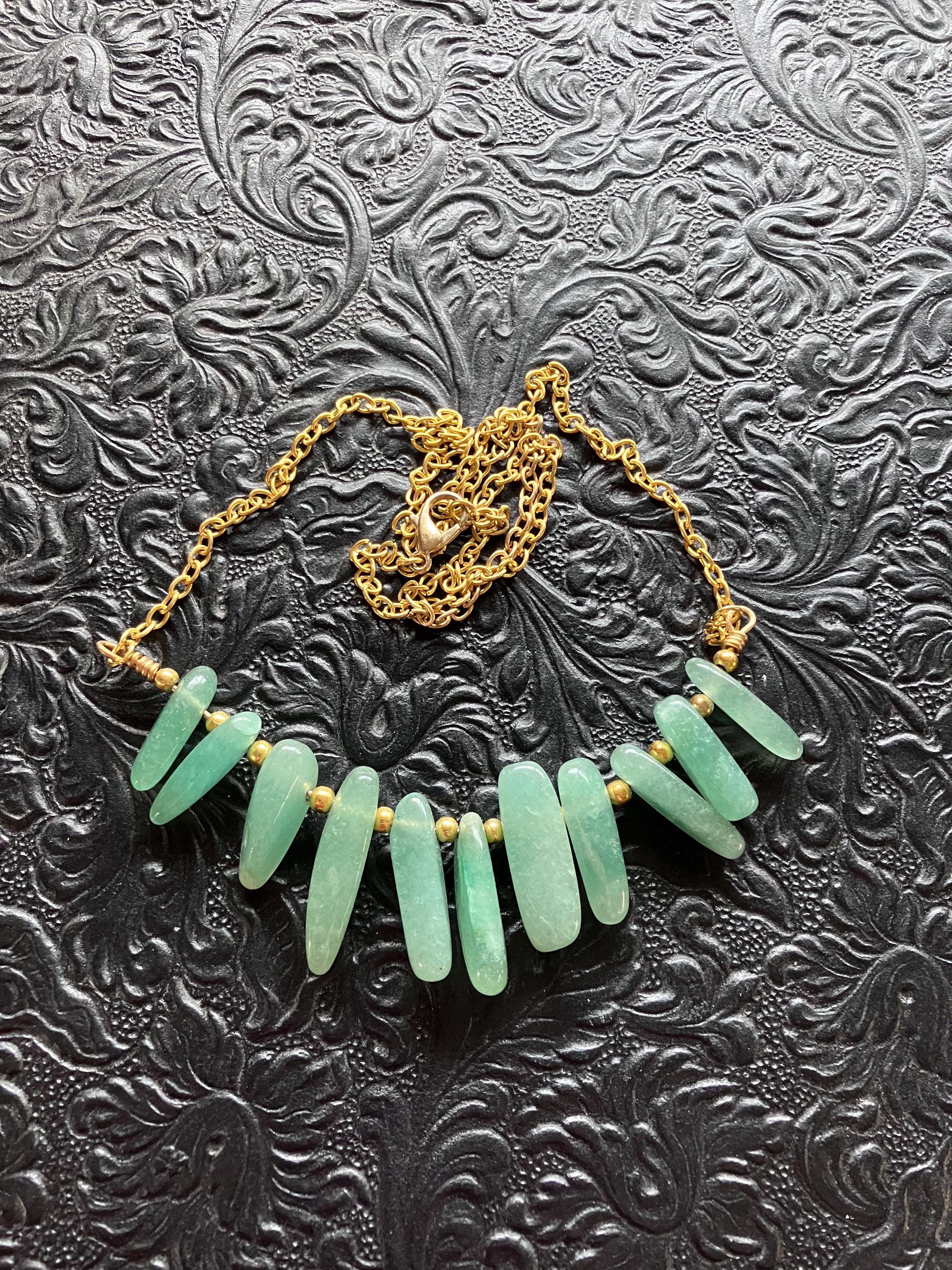 Green Aventurine Stone And Gold Chain Necklace