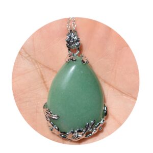 Green Aventurine Teardrop Necklace, Natural Crystal, Silver Plated
