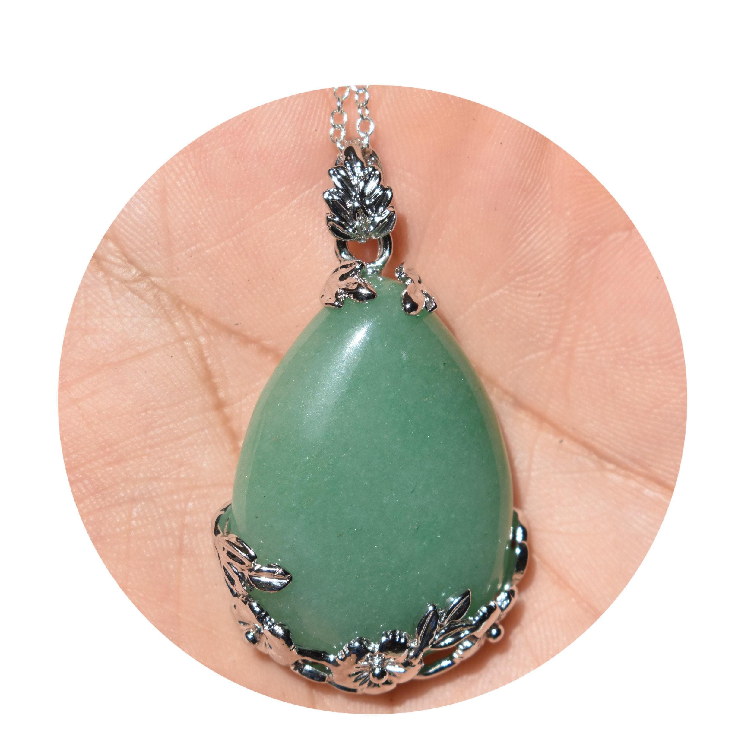 Green Aventurine Teardrop Necklace, Natural Crystal, Silver Plated