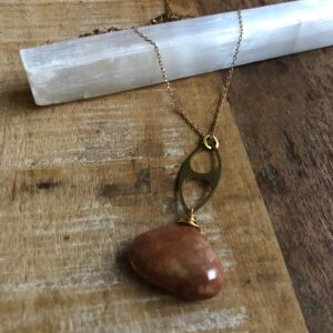 Hammered Brass And Peach Aventurine Necklace