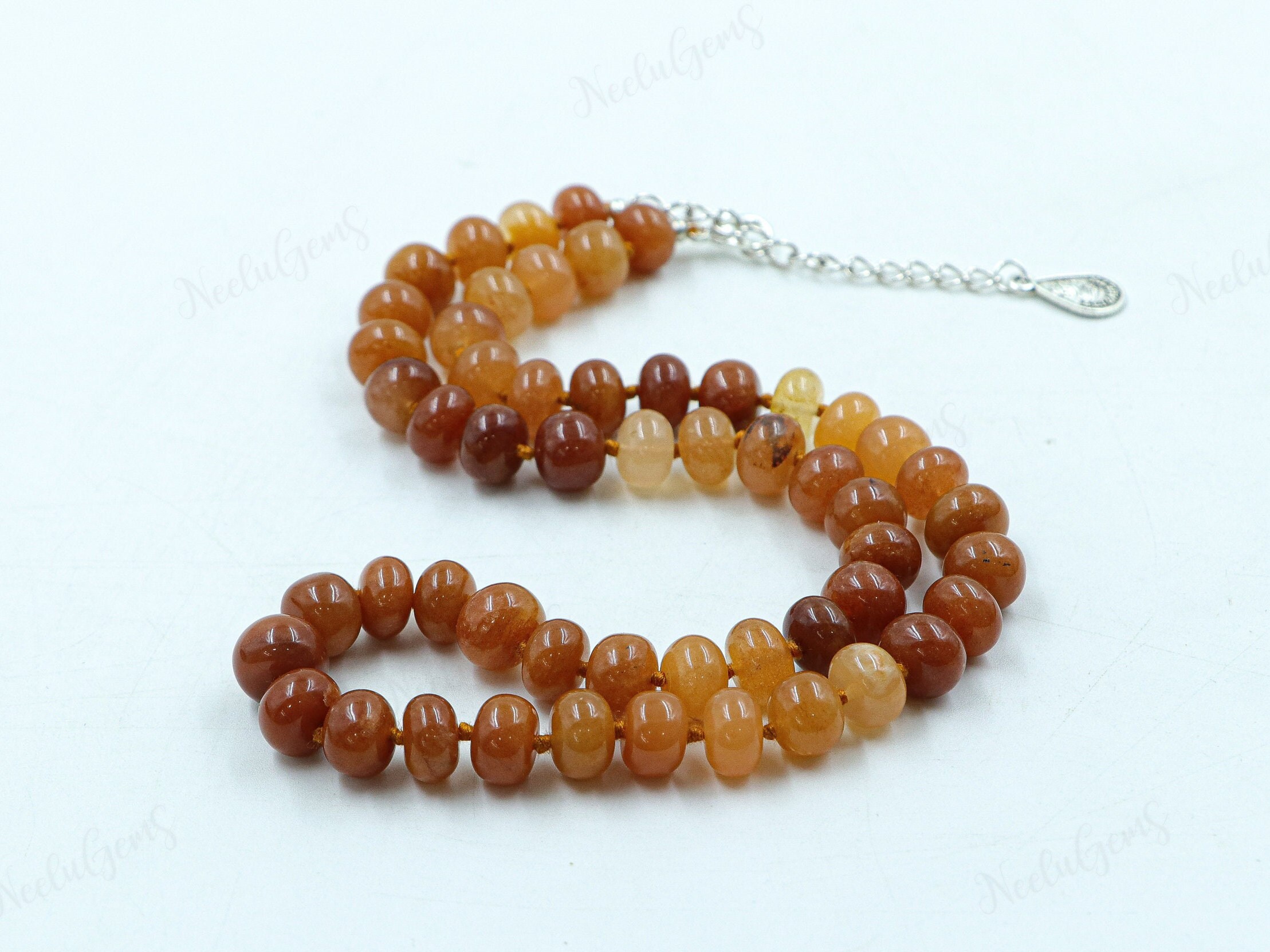 Hand Knotted Red Aventurine Necklace, 18 Inch Burnt Orange Gemstone Choker, Terracotta Stone Jewelry, Silk Knotted Boho Luxe Gift For Her