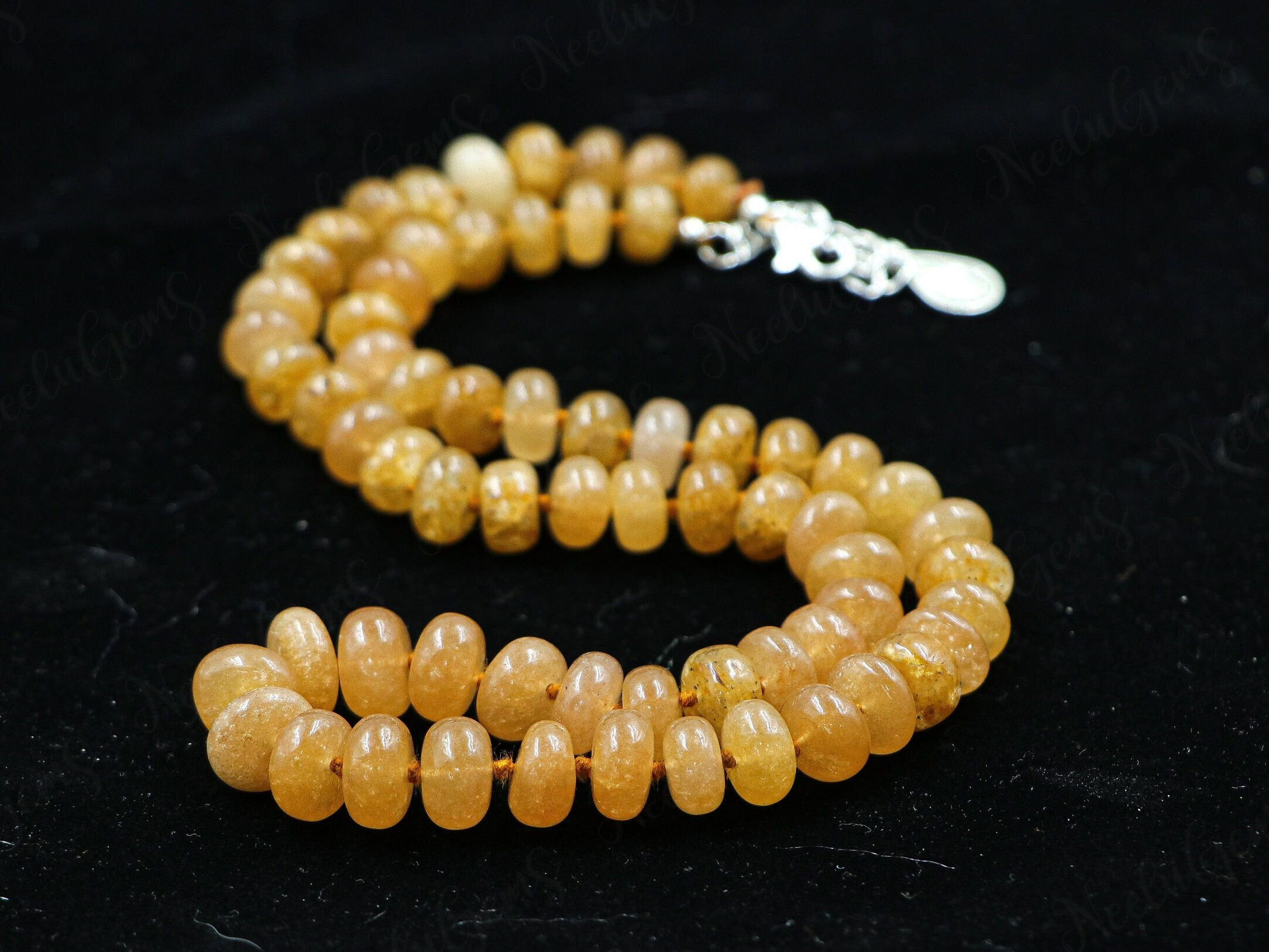 Hand Knotted Yellow Aventurine Necklace, Gold Gemstone Rondelle Choker, Honey Yellow Stone Jewelry, Silk Knotted Luxe Boho Gift For Her
