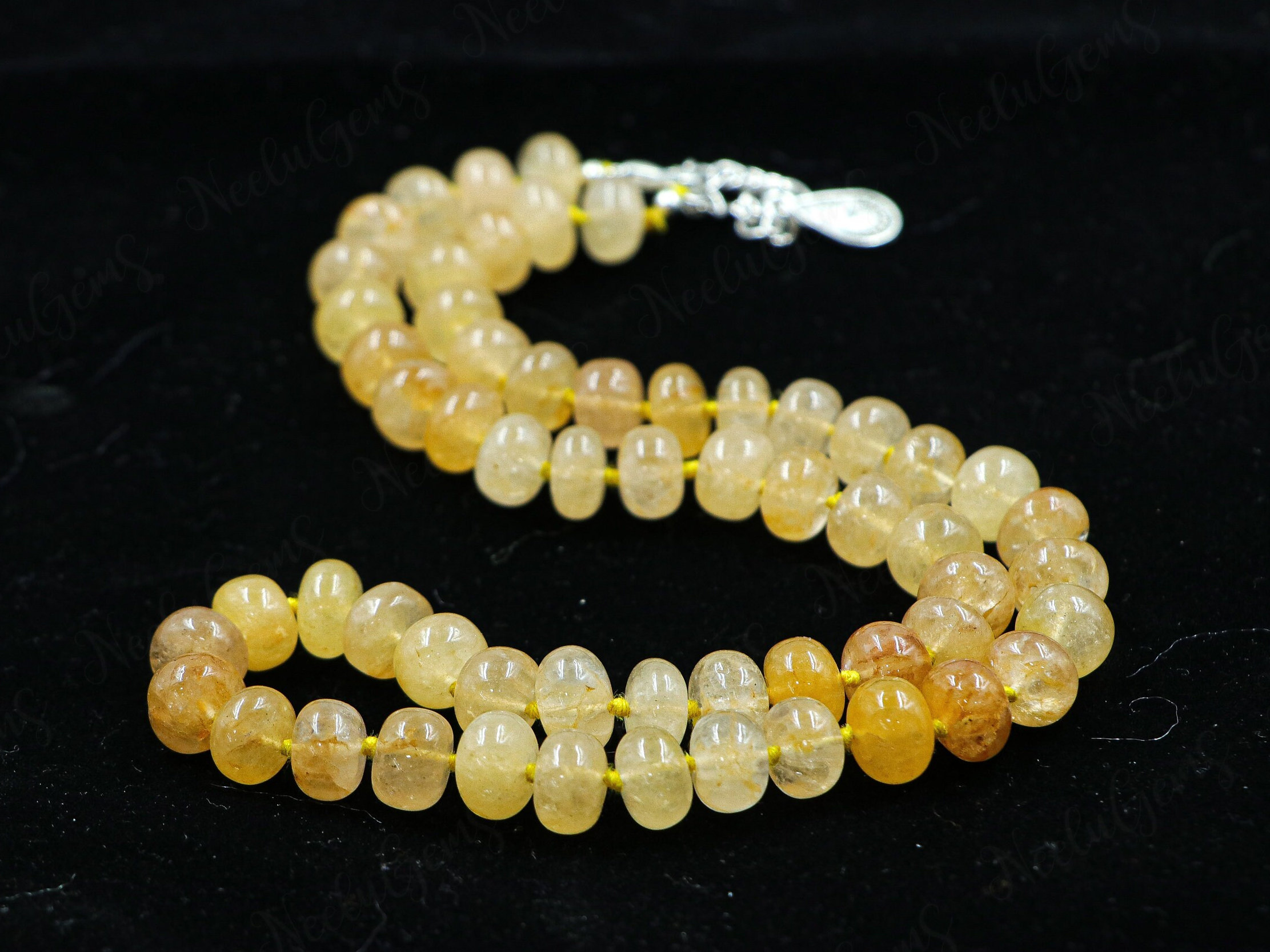 Hand Knotted Yellow Aventurine Necklace, 18 Inch Pastel Gemstone Bead Choker, Golden Yellow Stone Jewelry, Silk Knotted Boho Gift For Her