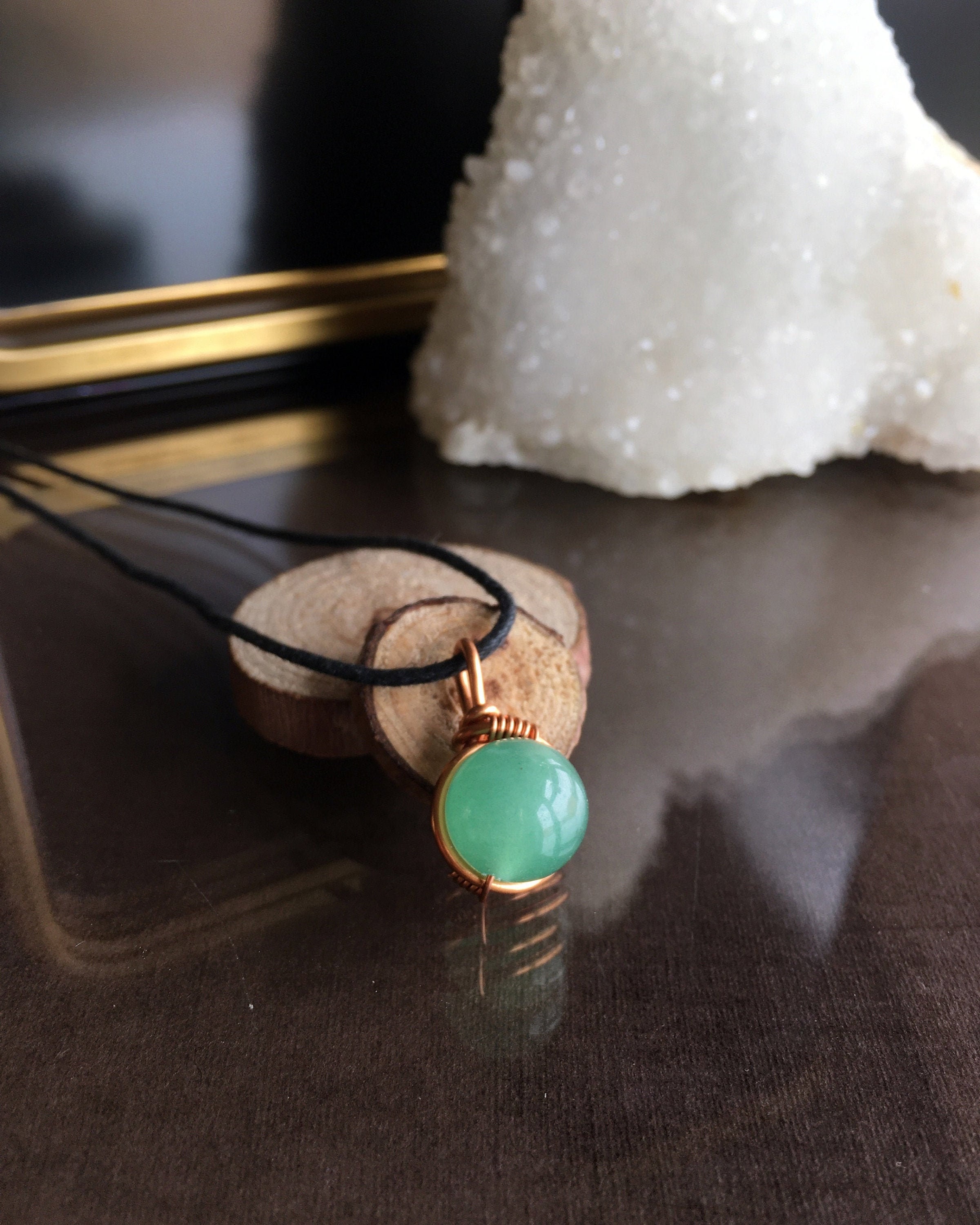 Handmade Green Aventurine Necklace, Waxed Cotton Cord Handmade Green Aventurine Necklace, Waxed Cotton Cord