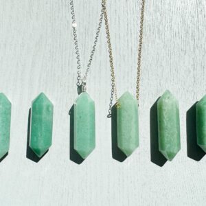 Large Double Terminated Aventurine Crystal Necklace: Gold, Silver, Rose Gold