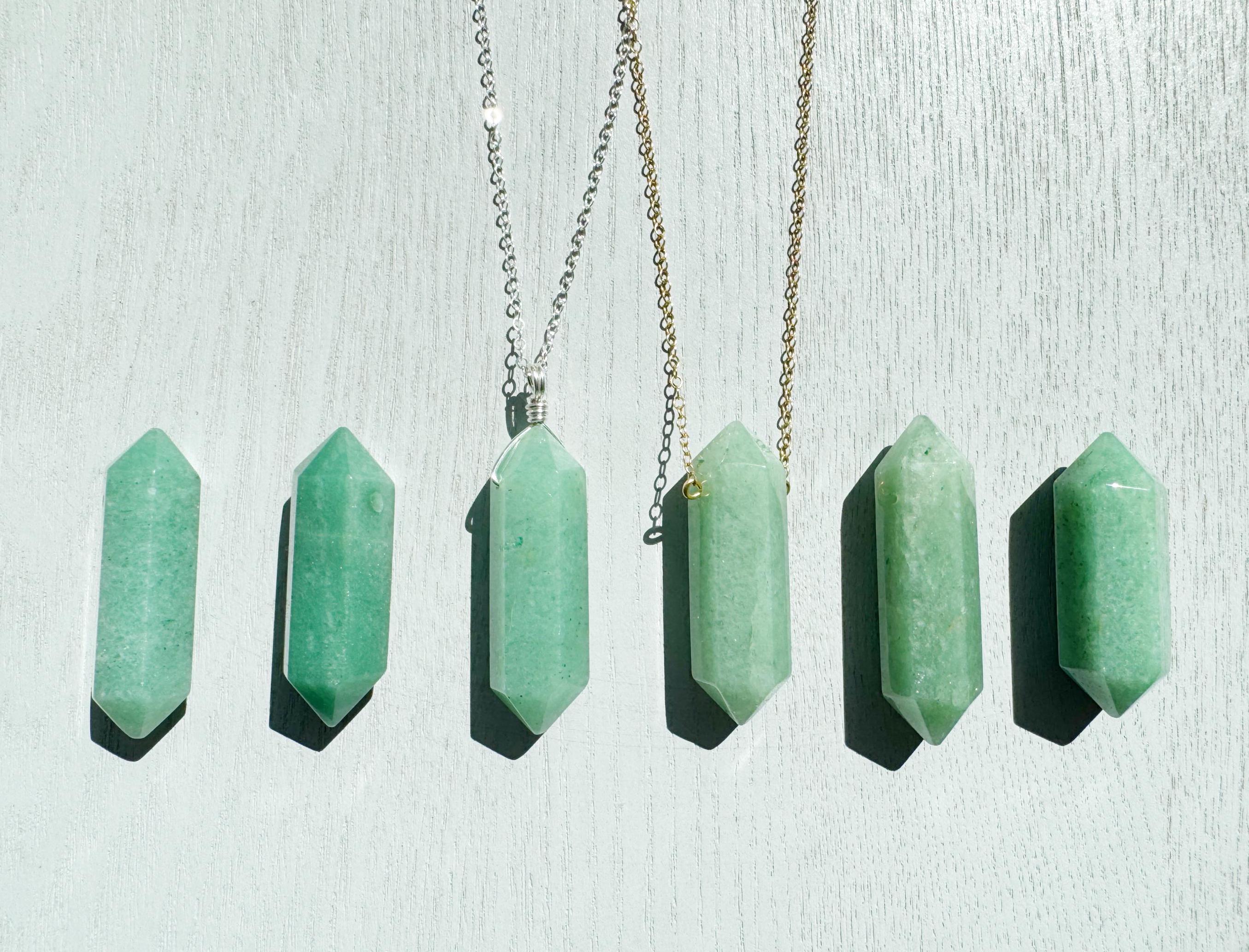 Large Double Terminated Aventurine Crystal Necklace: Gold, Silver, Rose Gold