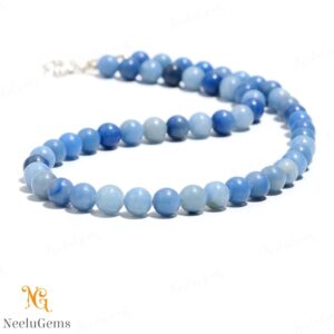 Natural Blue Aventurine Necklace, 8mm Round Gemstone Beads, Blue Quartz Beaded Jewelry, Calming Stone Choker, Birthday Gift For Women Men