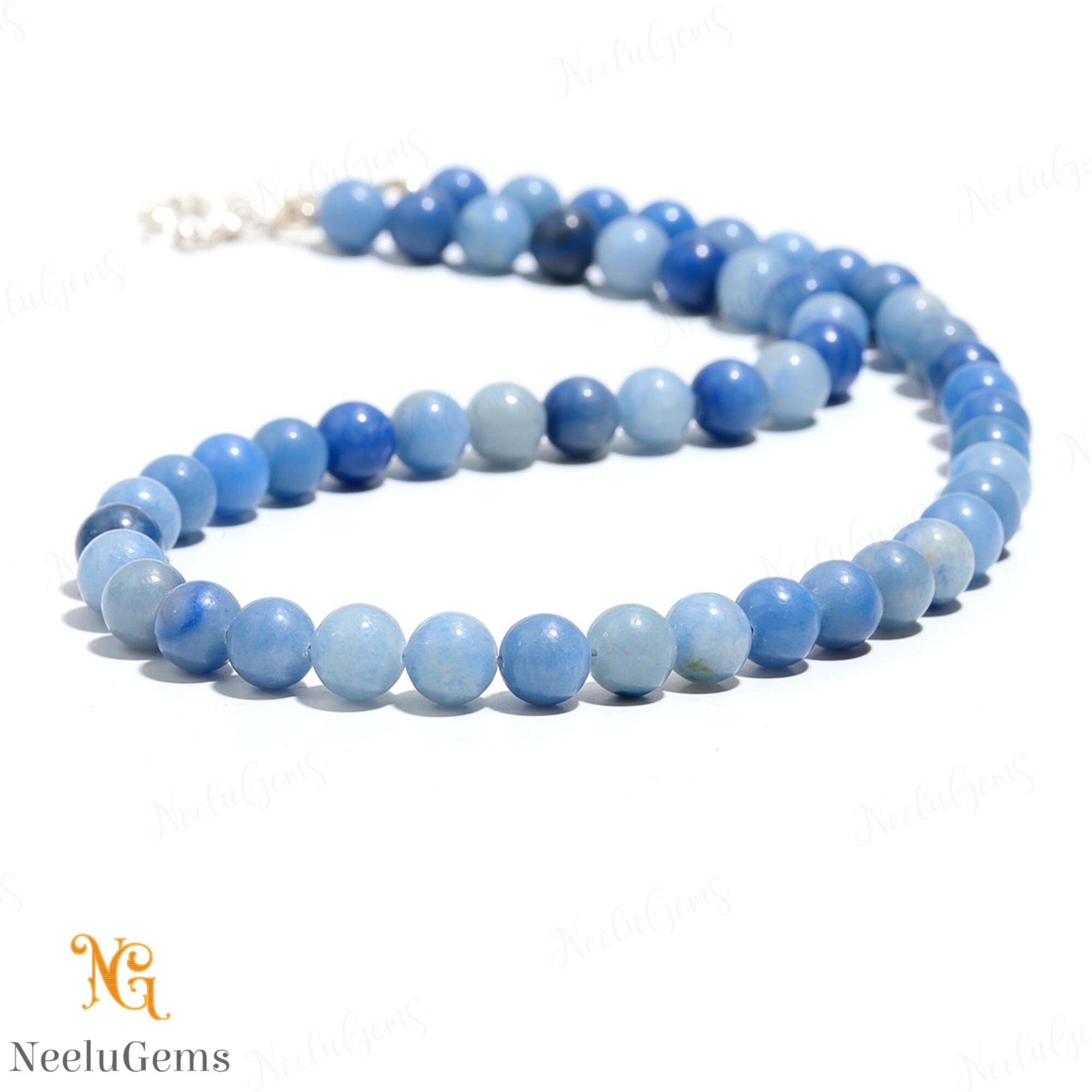 Natural Blue Aventurine Necklace, 8mm Round Gemstone Beads, Blue Quartz Beaded Jewelry, Calming Stone Choker, Birthday Gift For Women Men Natural Blue Aventurine Necklace, 8mm Round Gemstone Beads, Blue Quartz Beaded Jewelry, Calming Stone Choker, Birthday Gift For Women Men