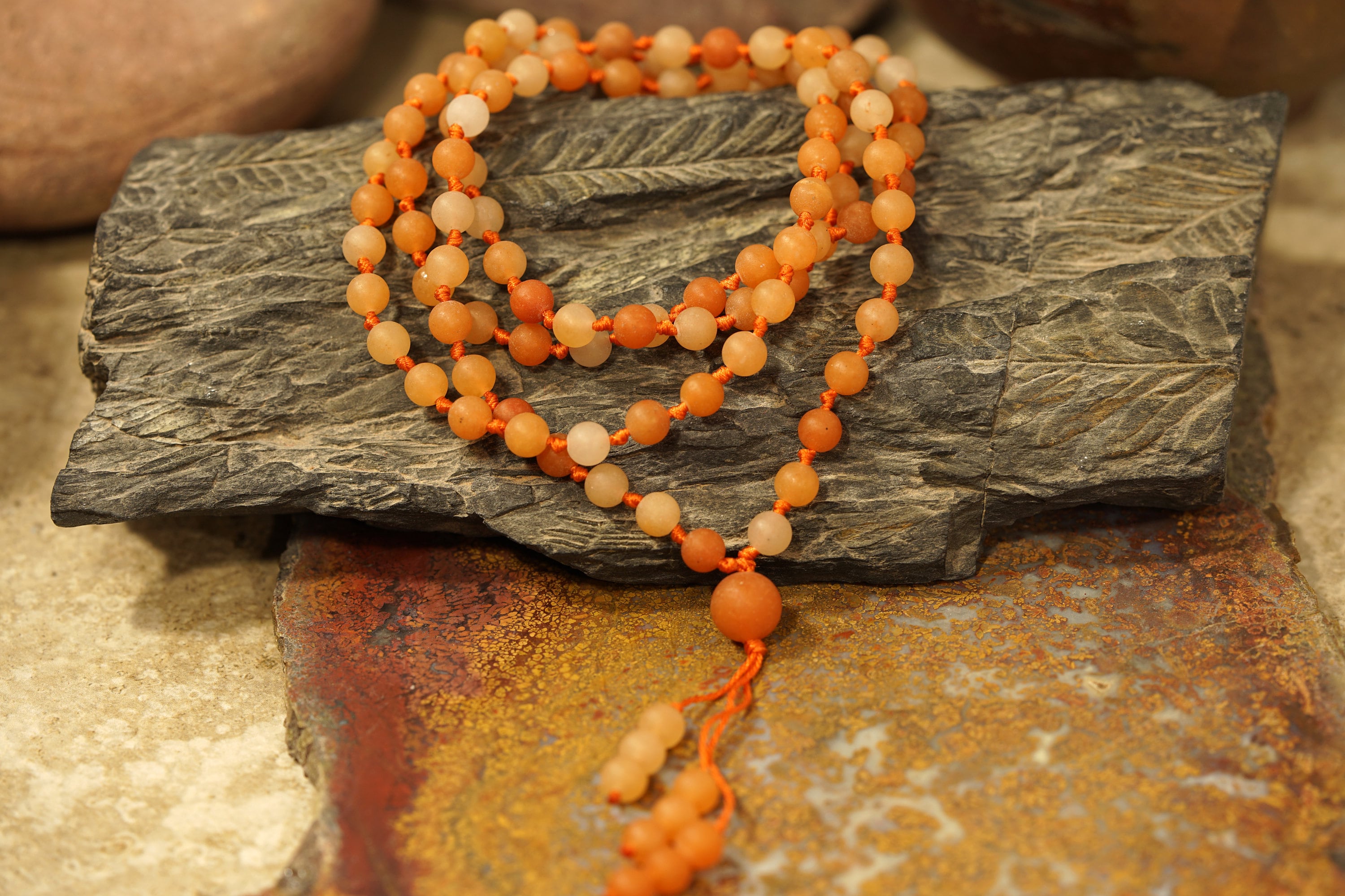 Orange Aventurine Mala • Matte Orange Aventurine Necklace • 4mm • 6mm • 8mm • 108+1 • Knotted Matte Orange Aventurine Mala Beads • 4403