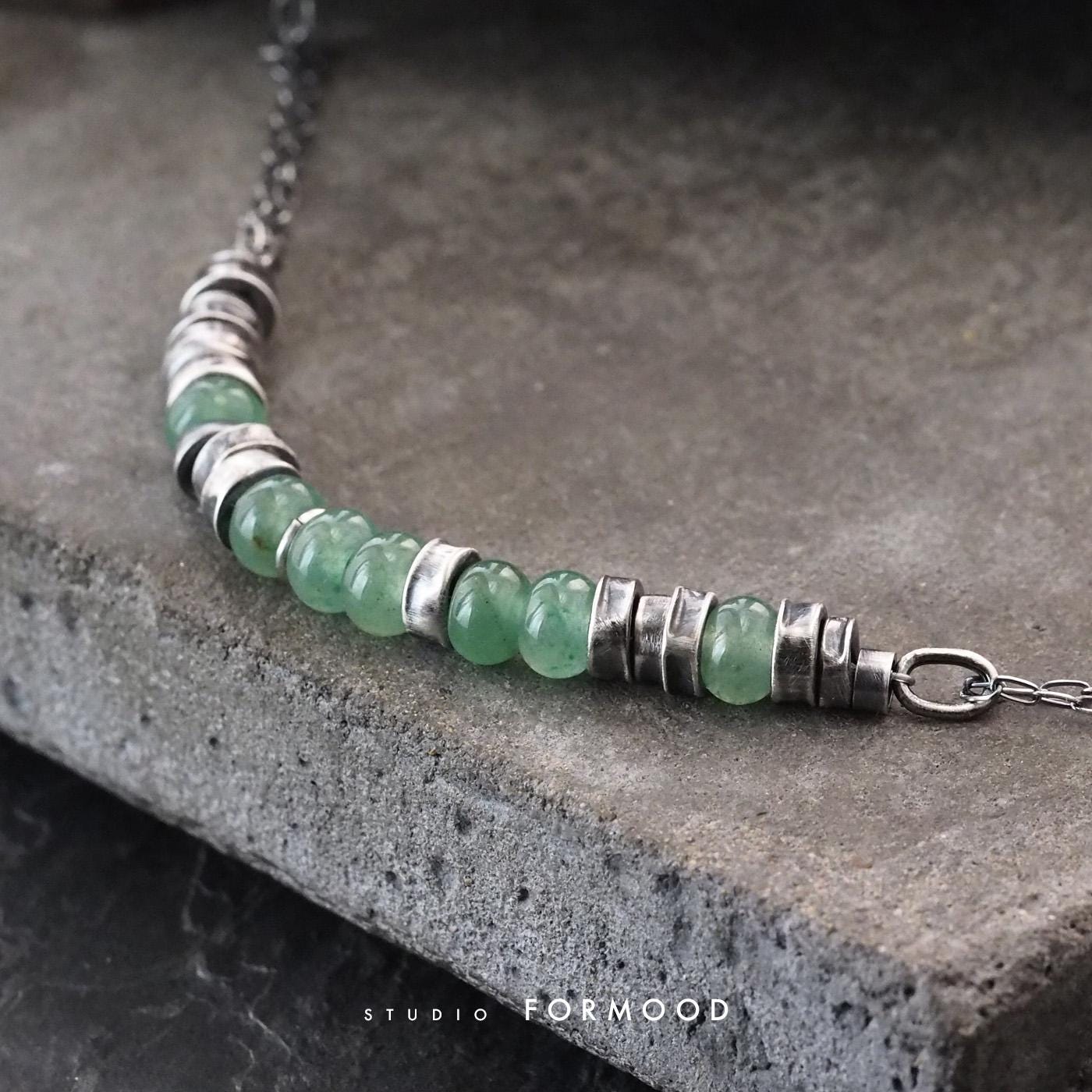 Oxidized Sterling Silver And Green Aventurine Necklace,  Everyday Jewelry, Gift For Her
