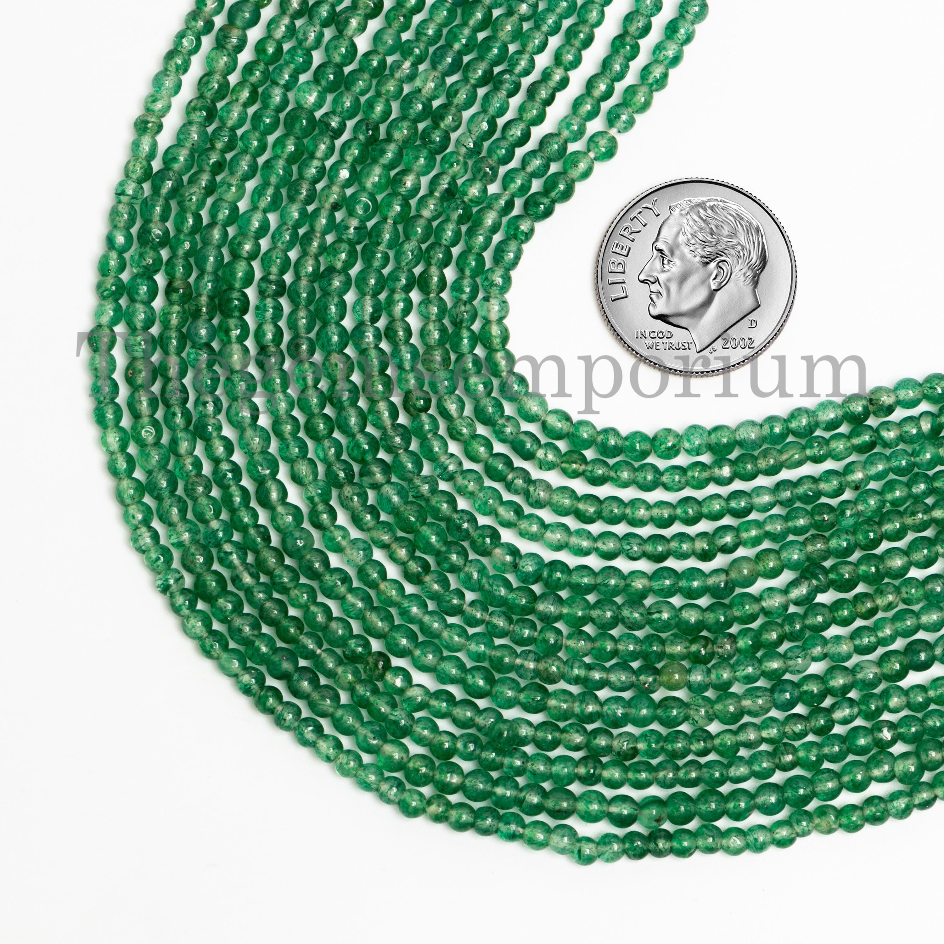 Plain Round Green Aventurine Beads, Smooth Ball Shape Gemstone Beads, Loose Drilled Beads Strand For Necklace Making, Bulk Gemstone Supplier