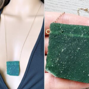 Raw Aventurine Necklace, Big Aventurine Crystal Necklace, Silver Or Gold, Chakra Necklace, Green Aventurine Jewelry, Rough Stone Exact Stone