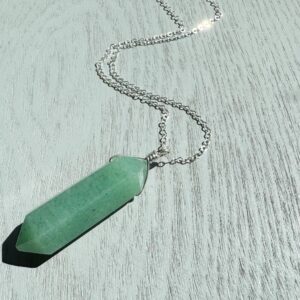 Raw Green Aventurine Crystal Necklace: Sterling Silver, Gold
