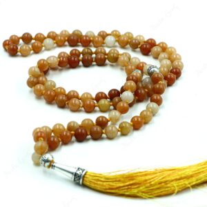 Red Aventurine Mala Necklace, Hand Knotted 108 Beads For Vitality, Genuine Earthy Orange Stone, Meditation Prayer Beads, Yoga Gift For Her