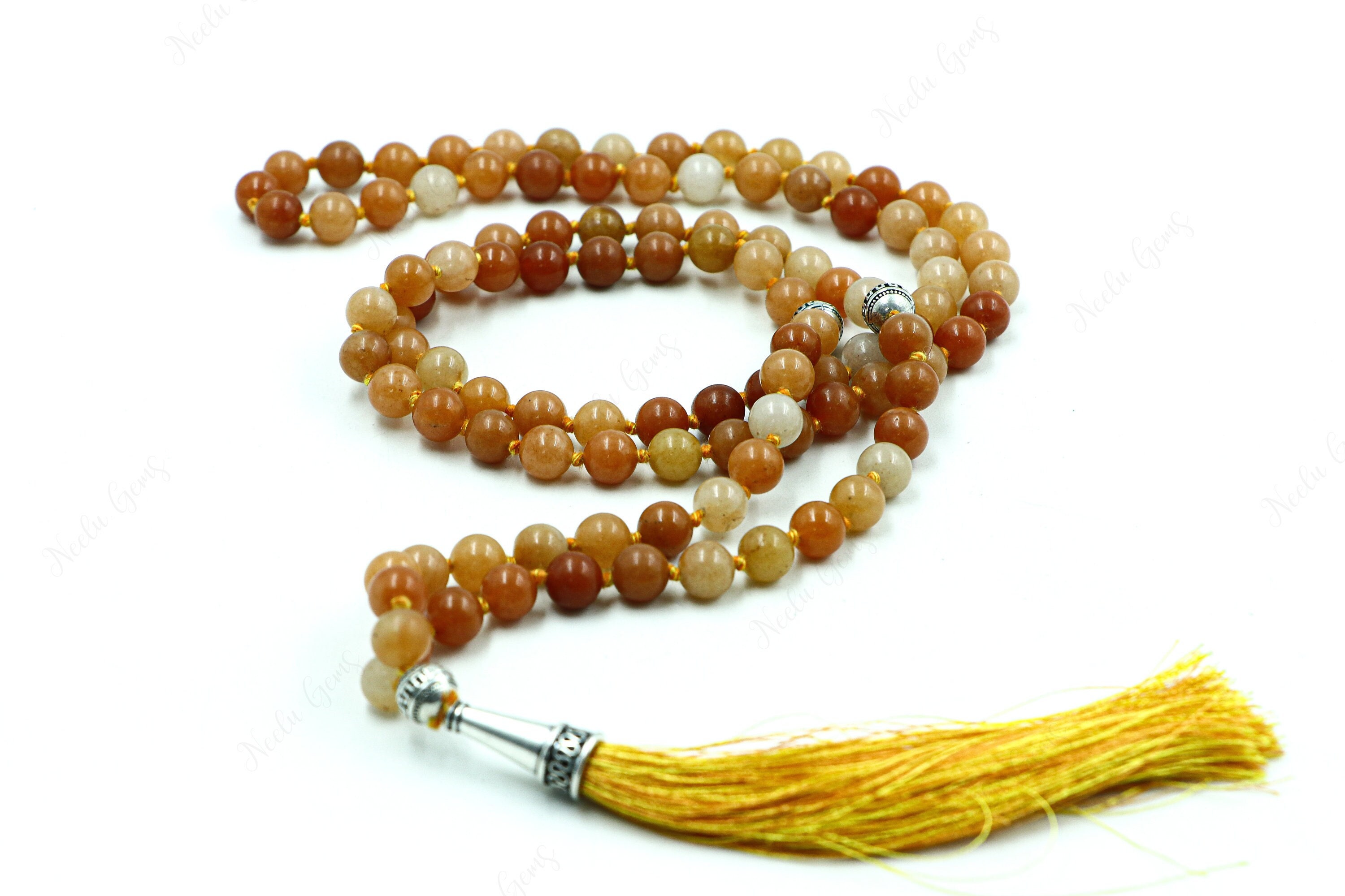 Red Aventurine Mala Necklace, Hand Knotted 108 Beads For Vitality, Genuine Earthy Orange Stone, Meditation Prayer Beads, Yoga Gift For Her