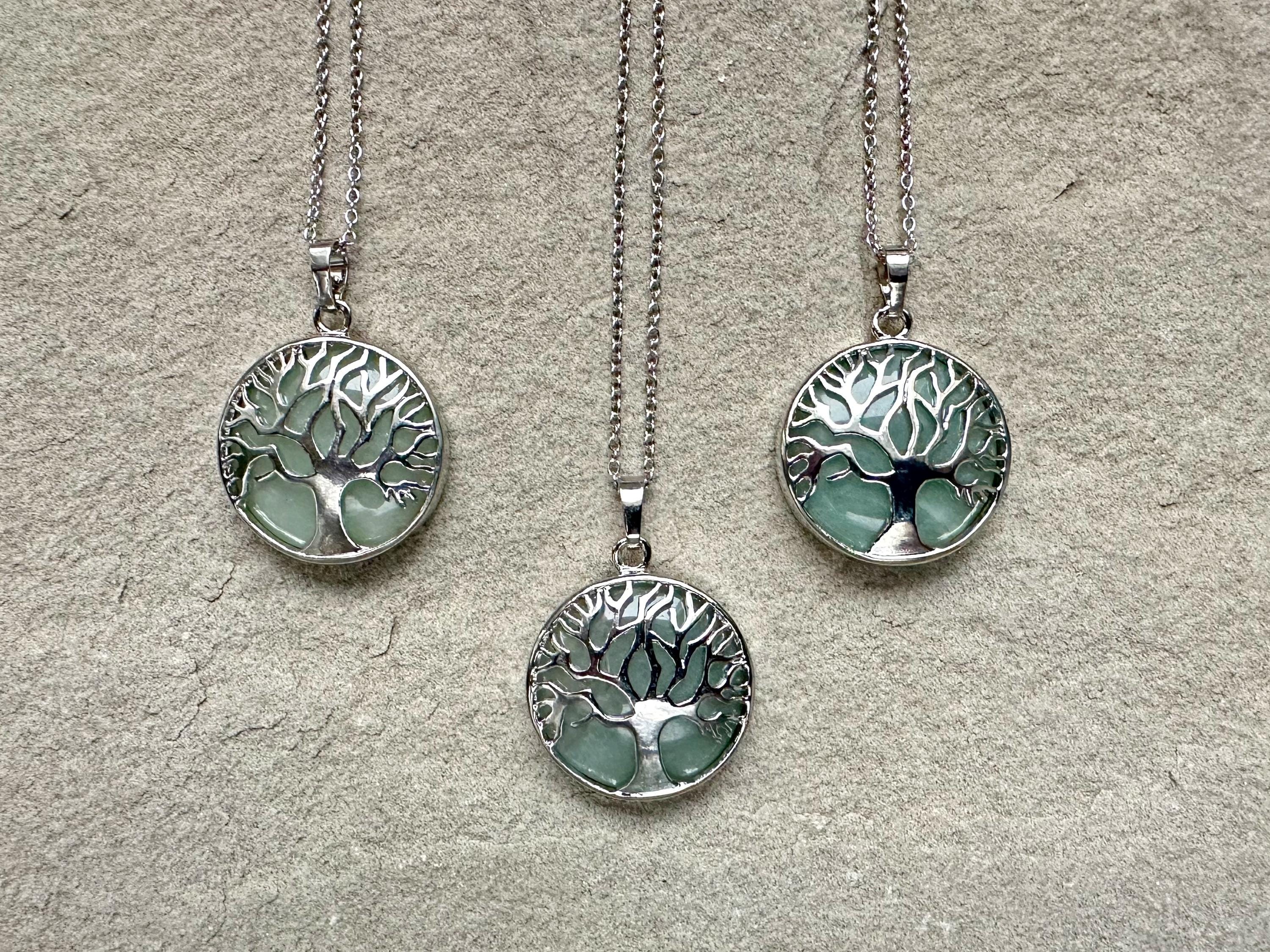 Tree Of Life Necklace For Women Green Aventurine Necklace Gift For Mom For Grandma Healing Crystal Necklace Green Aventurine Jewelry Silver