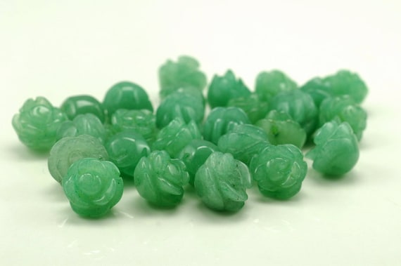 10mm Green Aventurine Gemstone Carved Flower Beads Bulk Lot 5,10,20,30,50 (90187268-002)