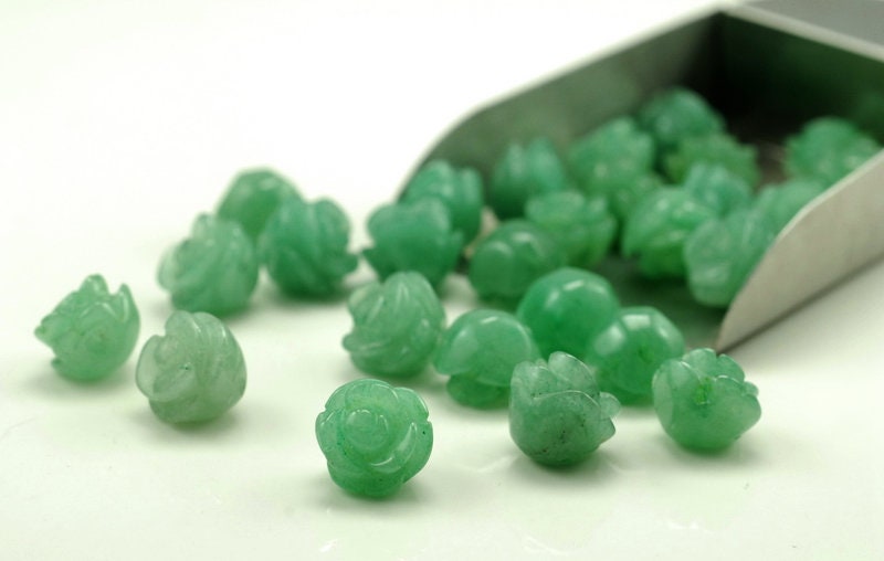 12mm Green Aventurine Gemstone Carved Rose Flower Beads Bulk Lot 5,10,20,30,50 (90187267-002)