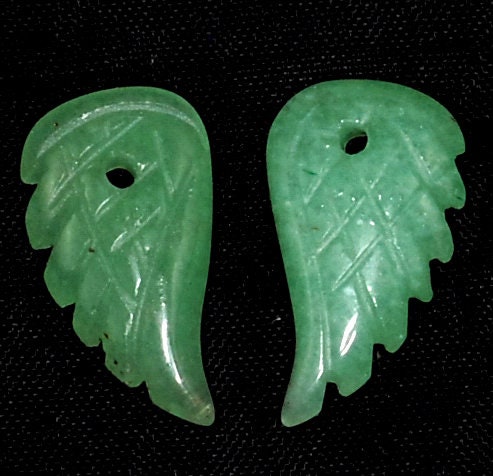 16x8mm Green Aventurine Gemstone Carved Angel Wing Beads Bulk Lot 2,6,12,24,48 (90187139-001)