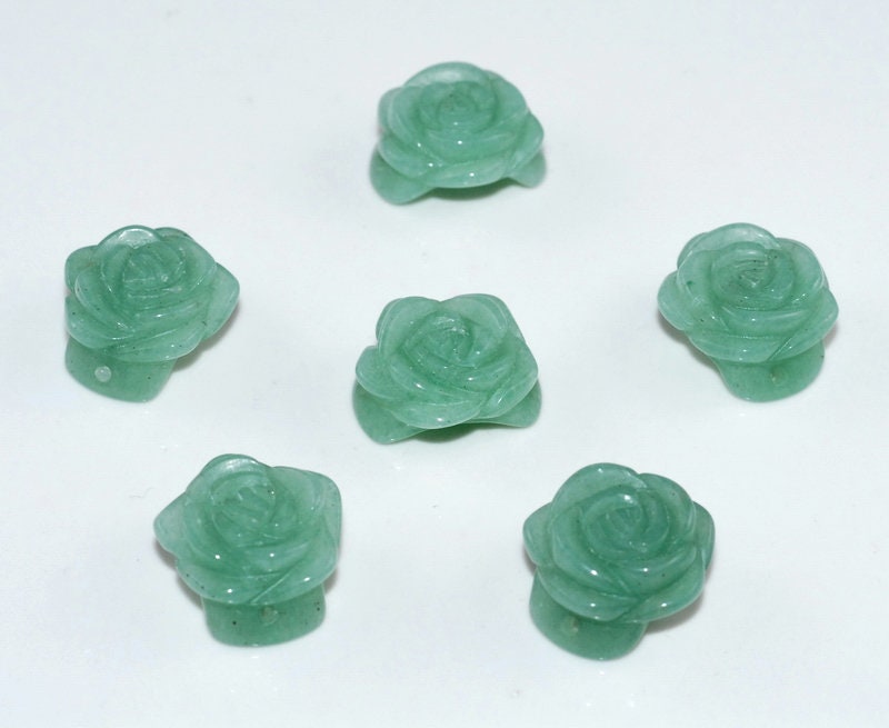 19mm Green Aventurine Gemstone Carved Rose Flower 5 Beads (90187218-002)