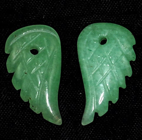 19x10mm Green Aventurine Gemstone Carved Angel Wing Beads Bulk Lot 2,6,12,24,48 (90187138-001)