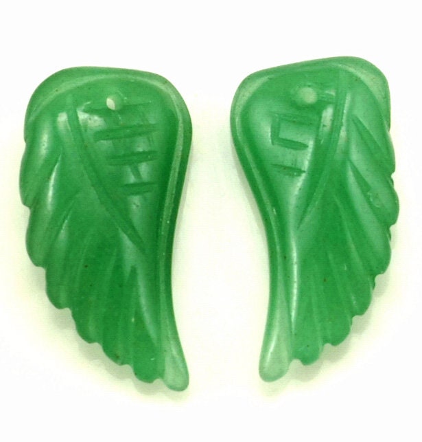 20x10mm Green Aventurine Gemstone Carved Angel Wing Beads Bulk Lot 2,6,12,24,48 (90187140-001)