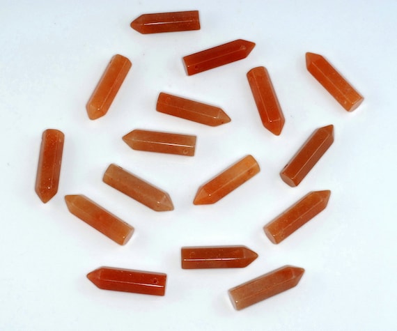 31x8mm Orange Aventurine  Gemstone Point Healing Chakra Hexagonal Point Focal Bead Lot 2,4,6,12 And 50 (90183773-368)