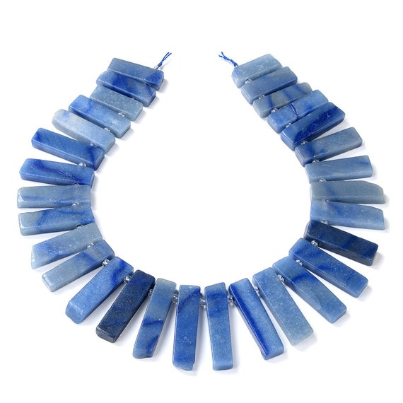48x11-29x10mm Blue Aventurine Gemstone Gradated Slice Stick Points Beads 15.5 Inch Full Strand Bulk Lot 1,2 And 6 (80016536-s15)