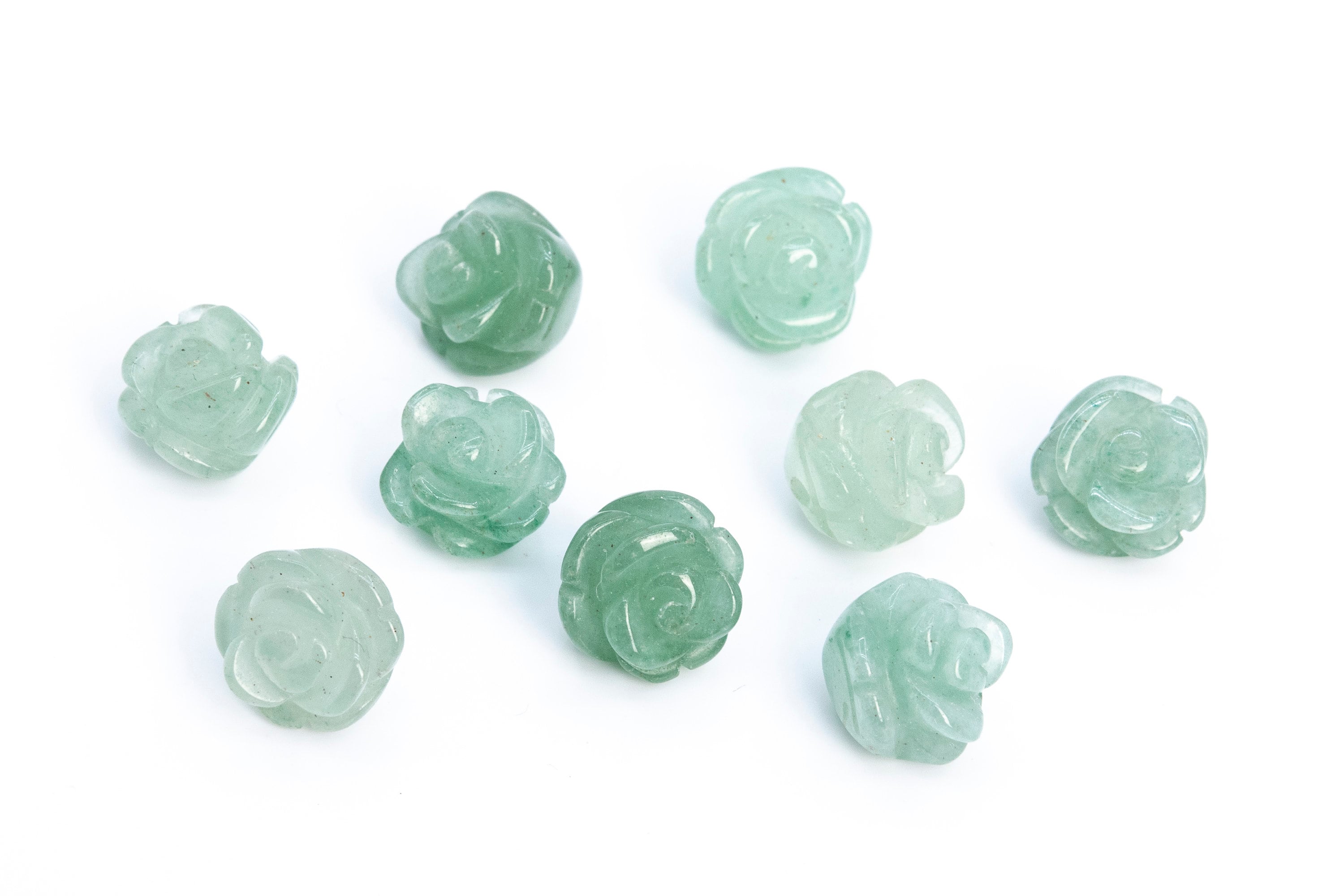 5 Beads Green Aventurine Handcrafted Beads Rose Carved Genuine Natural Flower Gemstone 8mm 10mm 12mm 14mm Bulk Lot Options