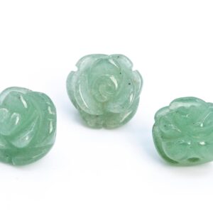 5 Pcs - 10mm Green Aventurine Beads Grade Aaa Genuine Natural Rose Carved Gemstone Flower Beads (112592)