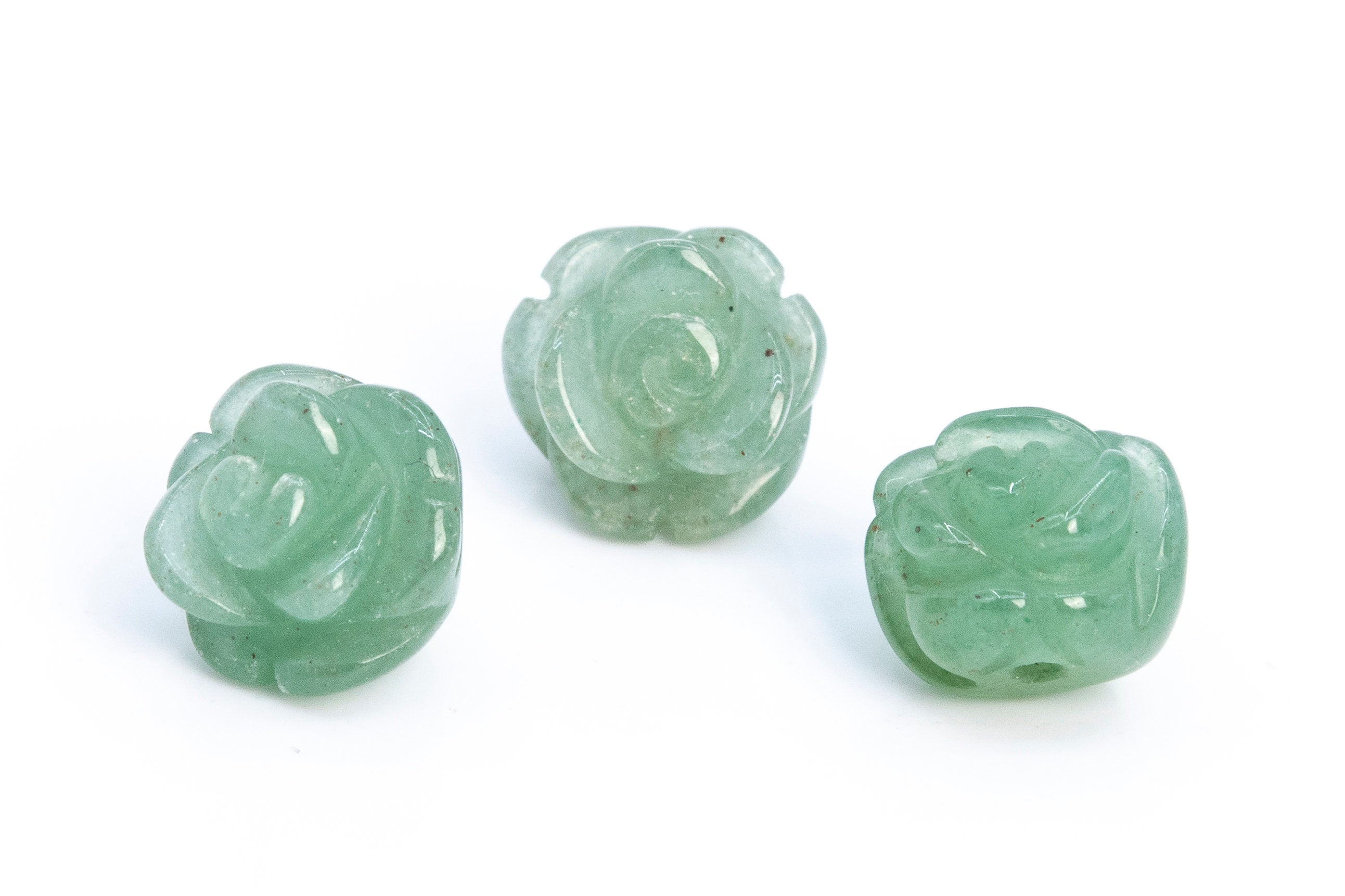 5 Pcs - 10mm Green Aventurine Beads Grade Aaa Genuine Natural Rose Carved Gemstone Flower Beads (112592)