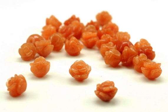 8mm Orange Aventurine Gemstone Carved Flower Beads Bulk Lot 5,10,20,30,50 (90187259-002)