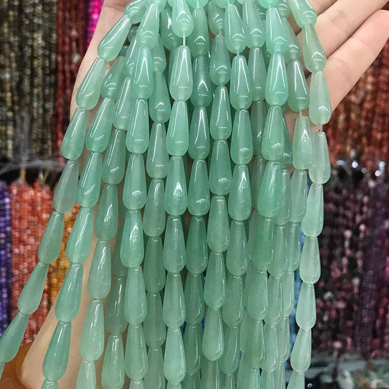 8x20mm Teardrop Shape Green Aventurine Beads,straight Hole Water Droplets Shape Aventurine Loose Beads Supply,one Strand 15"