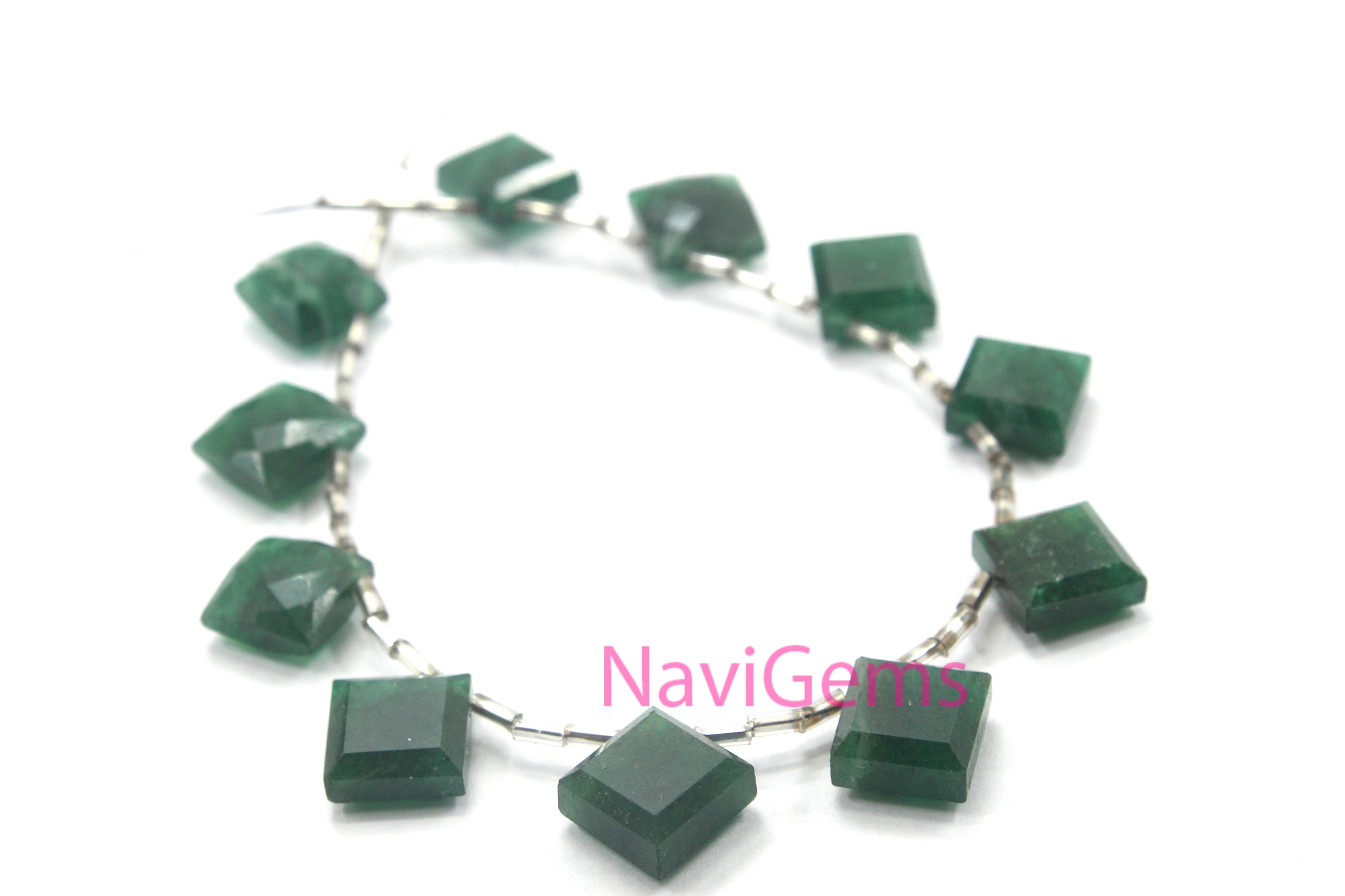 Faceted Green Aventurine Gemstone Beads: Square Briolette, 10-11mm (11 Pieces)