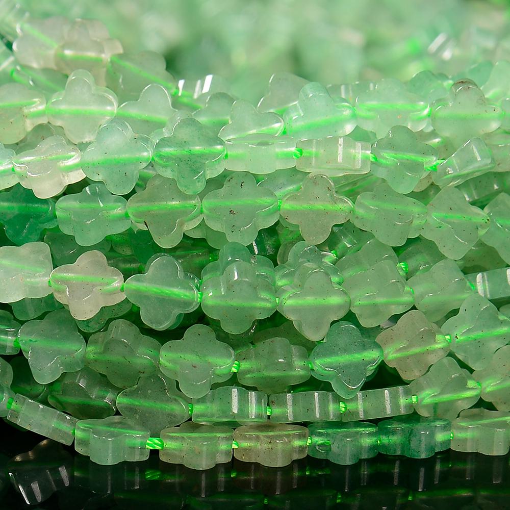 Green Aventurine Gemstone Carved Leaf Clover 6mm Loose Beads (d644)
