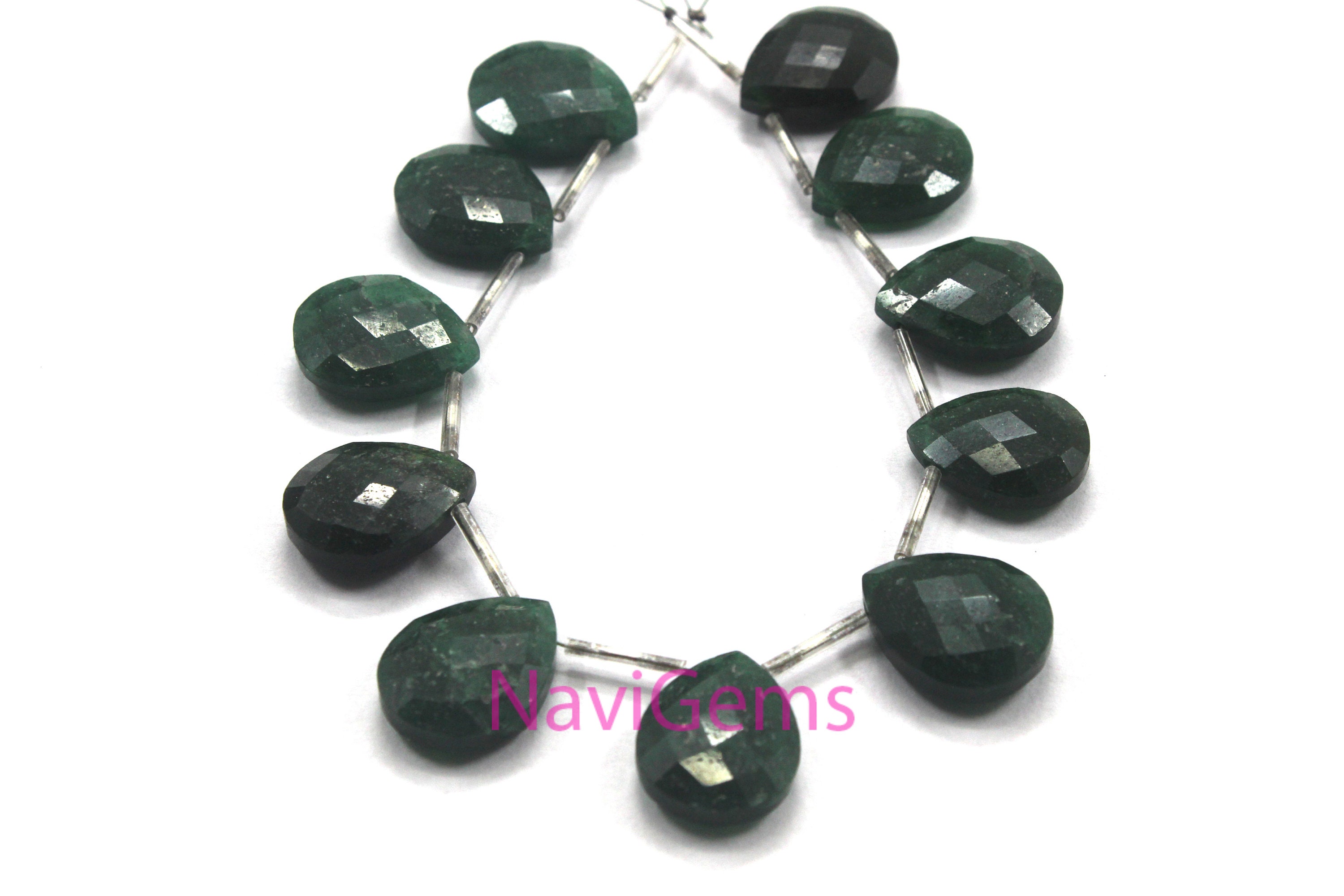 Green Aventurine Pear Briolette Beads: Faceted Gemstone Strand (11 Pieces)