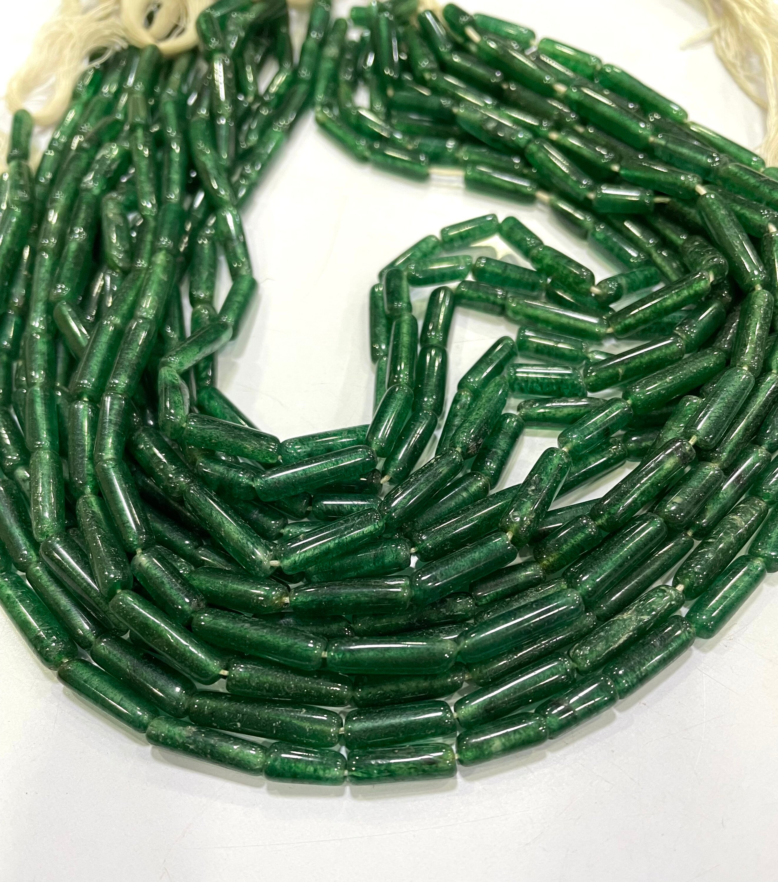 Pack Of 2 Strands Natural Green Aventurine Smooth Pipe Beads "13" Inches High Quality Beads Green Aventurine 5/8-5/17 Mm Approx Beads