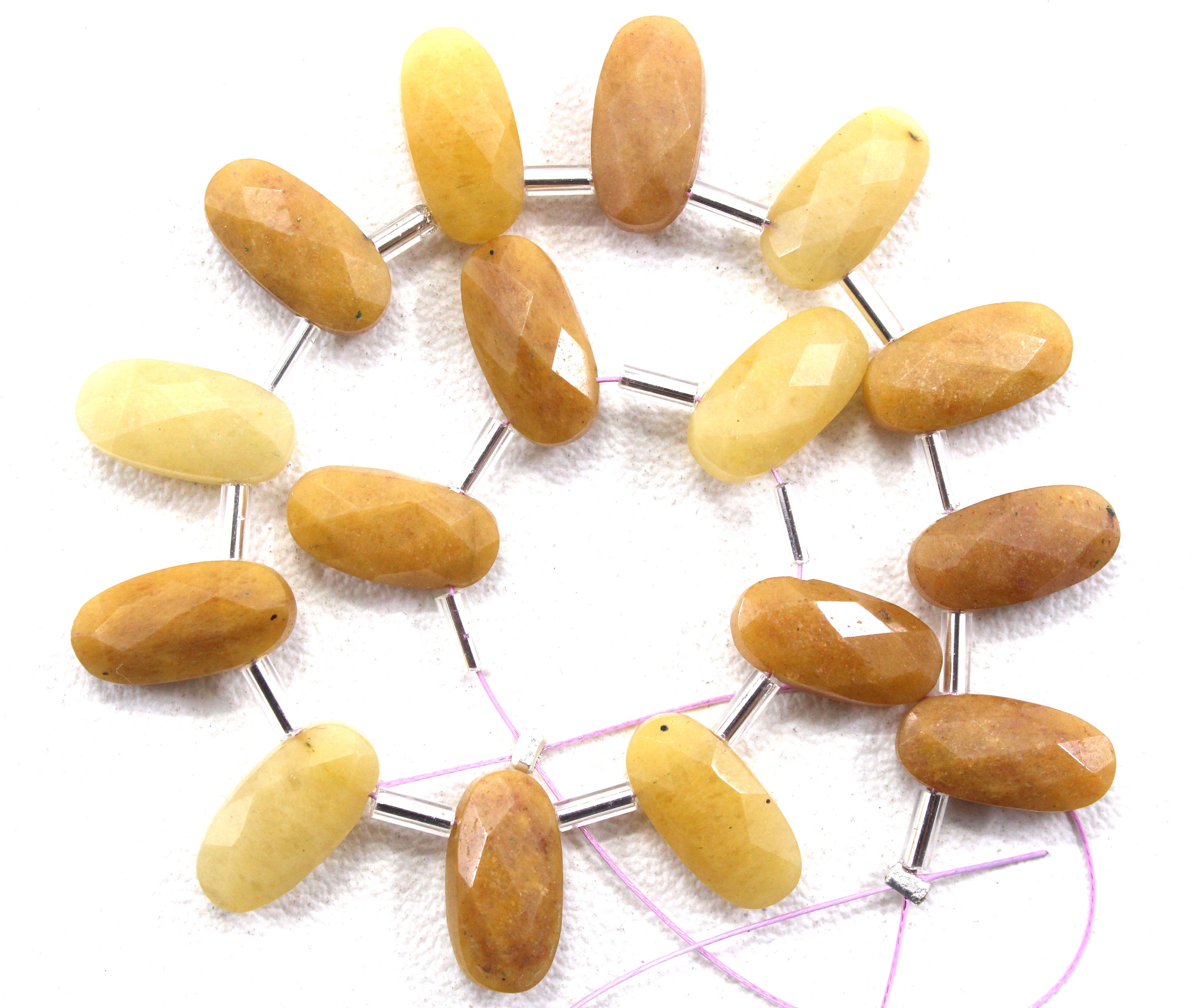 Yellow Aventurine Gemstone Beads: 16 Faceted Oval Briolettes (6x12 Mm)