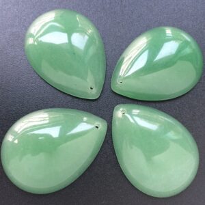 1pc 30x40mm Natural Green Aventurine Teardrop Pendant, Drilled With Hole, Flat Back