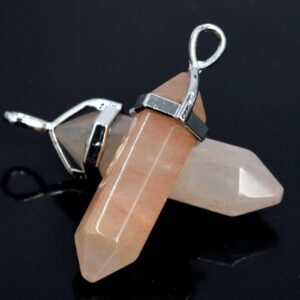 2 Pcs - 39x8MM Pink Aventurine Beads Healing Hexagonal Pointed Pendant Natural Grade AAA Silver Plated Cap Bulk Lot Options (107368-2366)