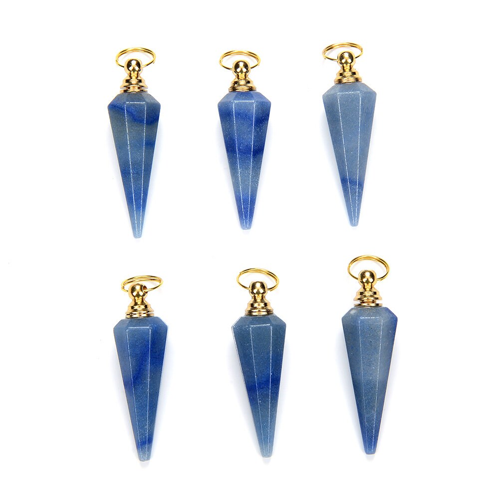 48x15mm Natural Blue Aventurine Gemstone Perfume Bottle Pendant Hexagon Healing Point, Essential Oil Bottle Beads 1 Bead (80017274-p73)