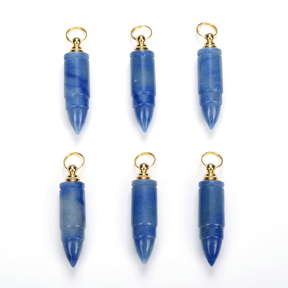 53x14mm Natural Blue Aventurine Gemstone Perfume Bottle Pendant Bullet Point, Essential Oil Bottle Beads 1 Bead (80017259-p72)