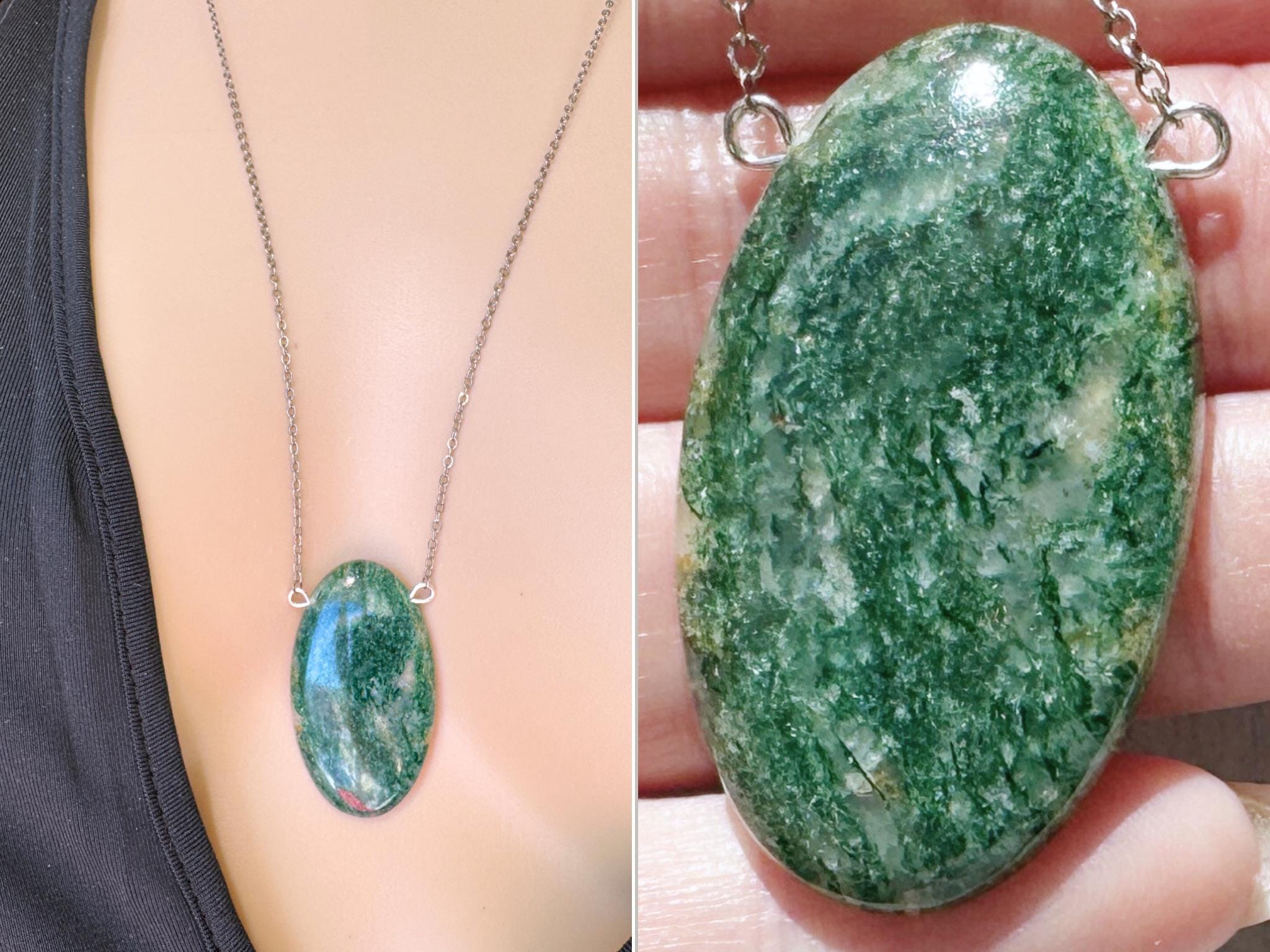 Big Aventurine Necklace Pendant, Aventurine Crystal Necklace Silver Or Gold, Green Gemstone Necklace, Green Crystal Jewelry Exact Stone