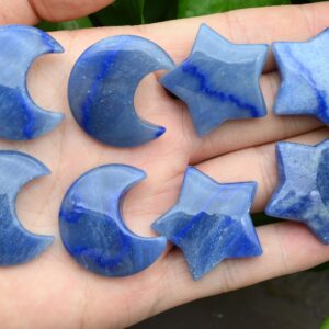 Blue Aventurine Moon/star Pendants,no Hole Moon/star Pendants,for Diy Jewelry Making,wholesale Pendants,gemstone Moon/star Pendants.