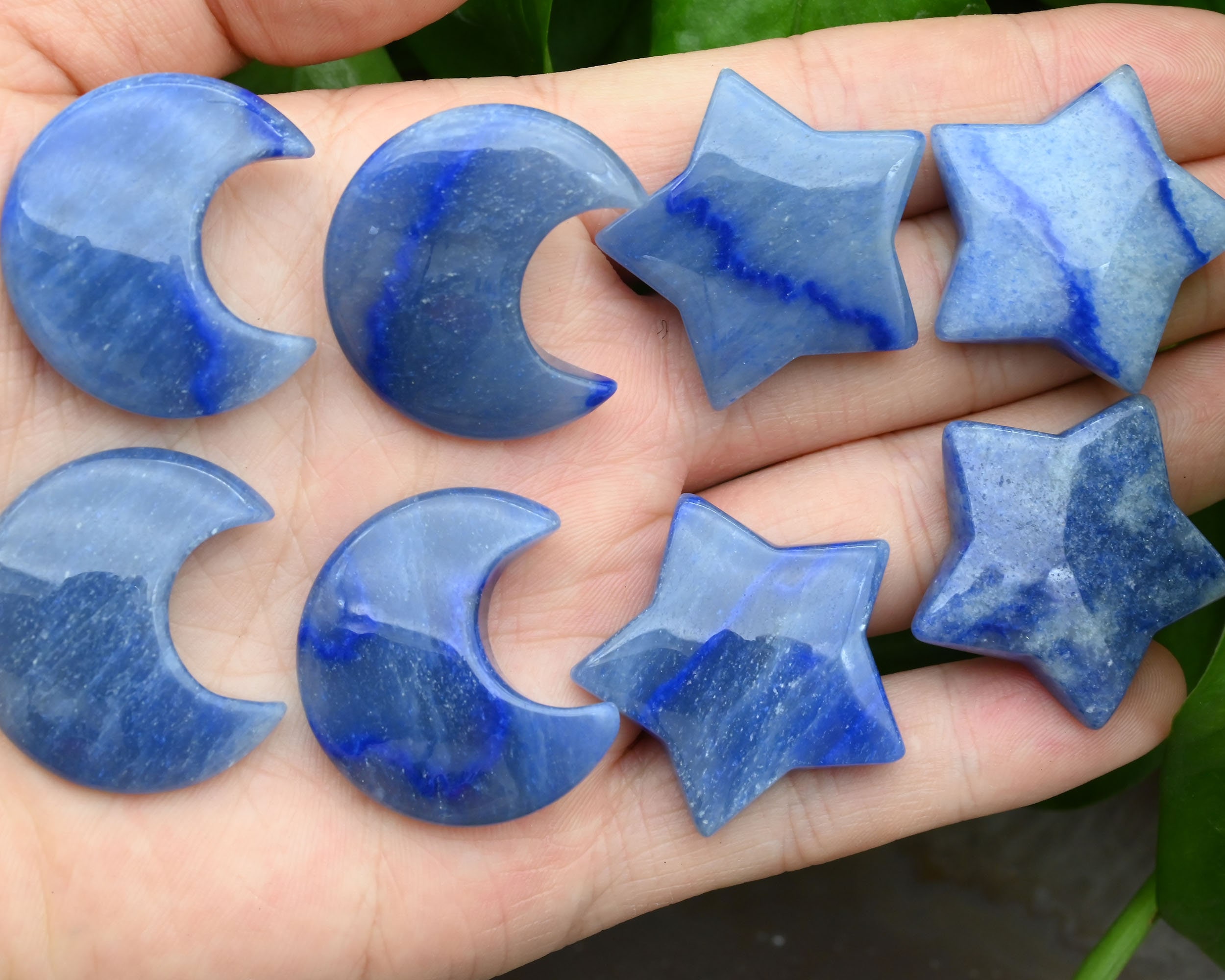 Blue Aventurine Moon/star Pendants,no Hole Moon/star Pendants,for Diy Jewelry Making,wholesale Pendants,gemstone Moon/star Pendants.