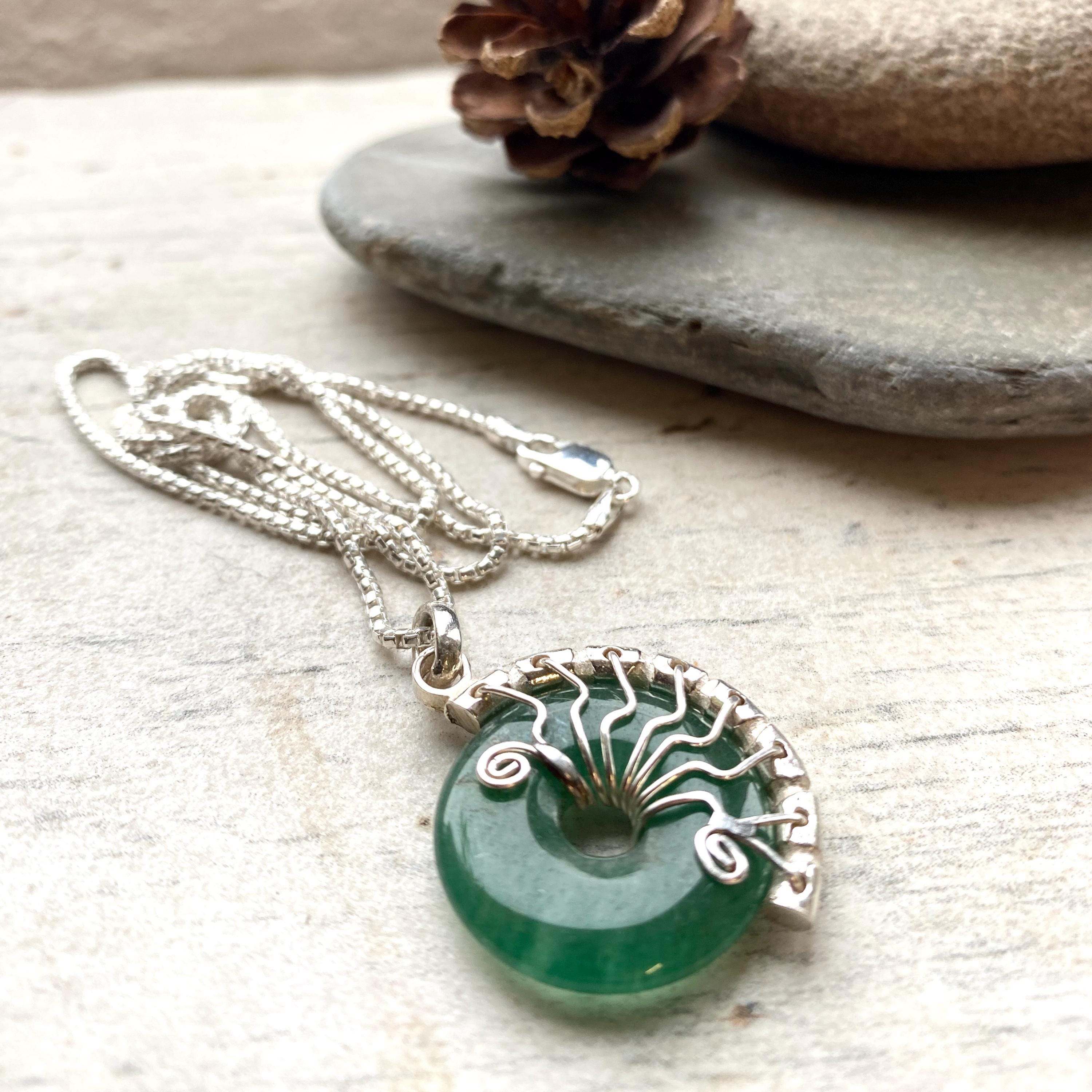 Aventurine Crystal Necklace: Sterling Silver Wire Wrapped Pendant, Healing Stone