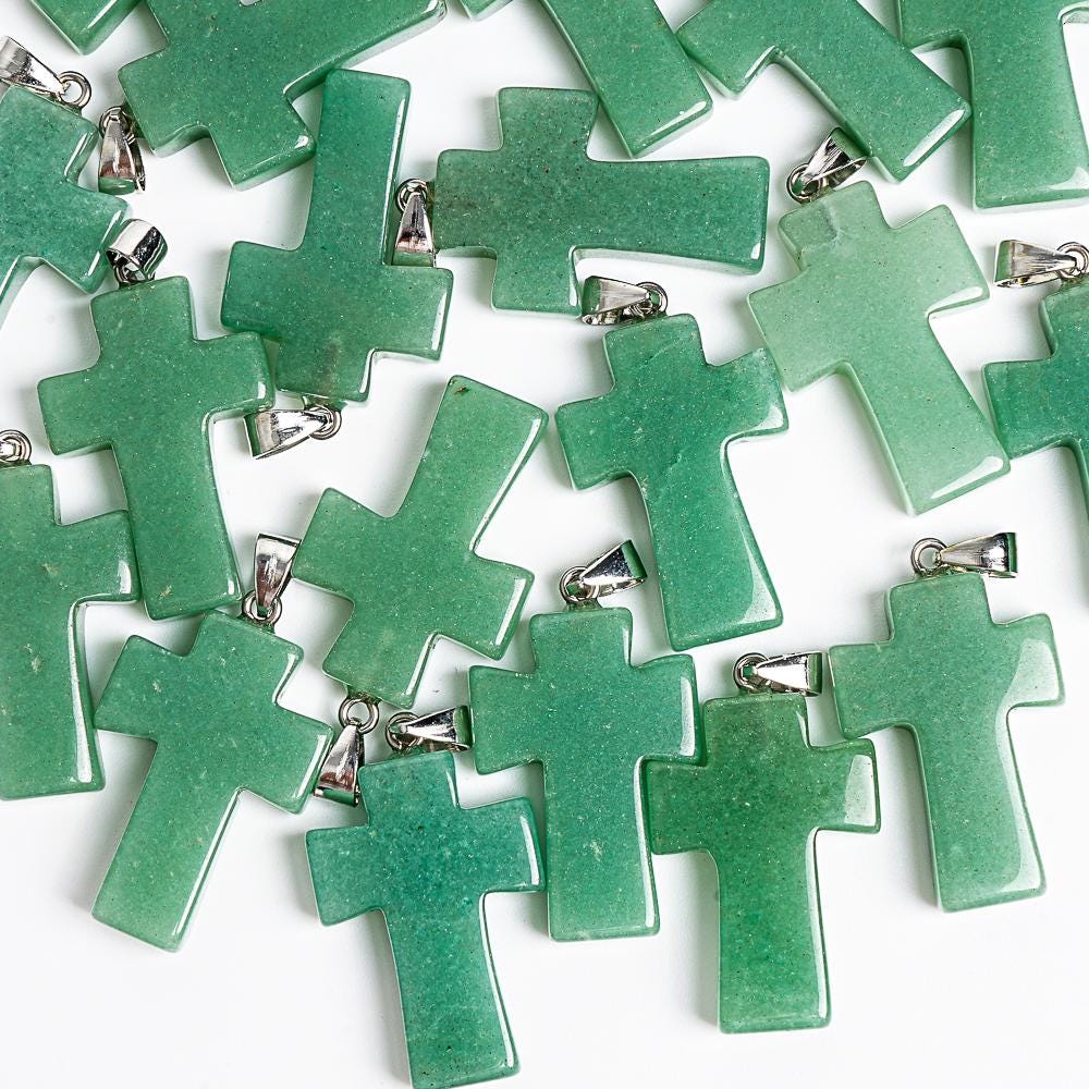 Genuine Natural Green Cross Aventurine Top Drilled Healing Gemstone Pendant
