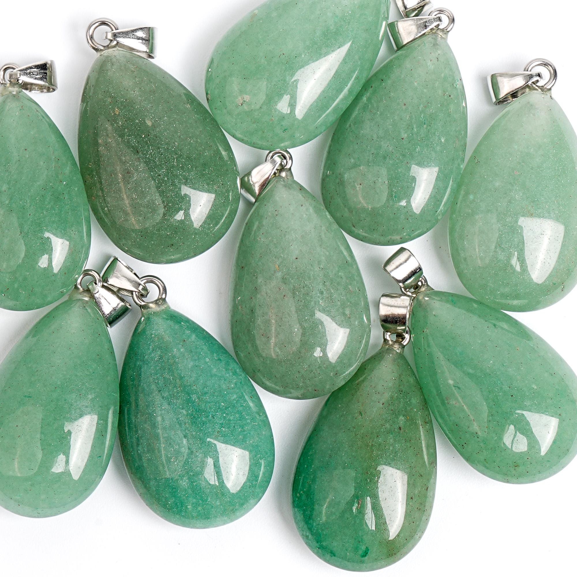 Genuine Natural Green Teardrop Aventurine Top Drilled Healing Gemstone Pendant