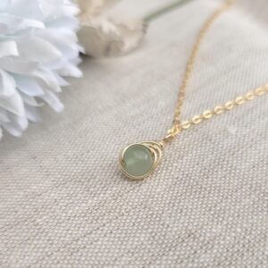 GREEN AVENTURINE  14K Gold Filled Minimalist Dainty Pendant,  Wire Wrapped Pendant